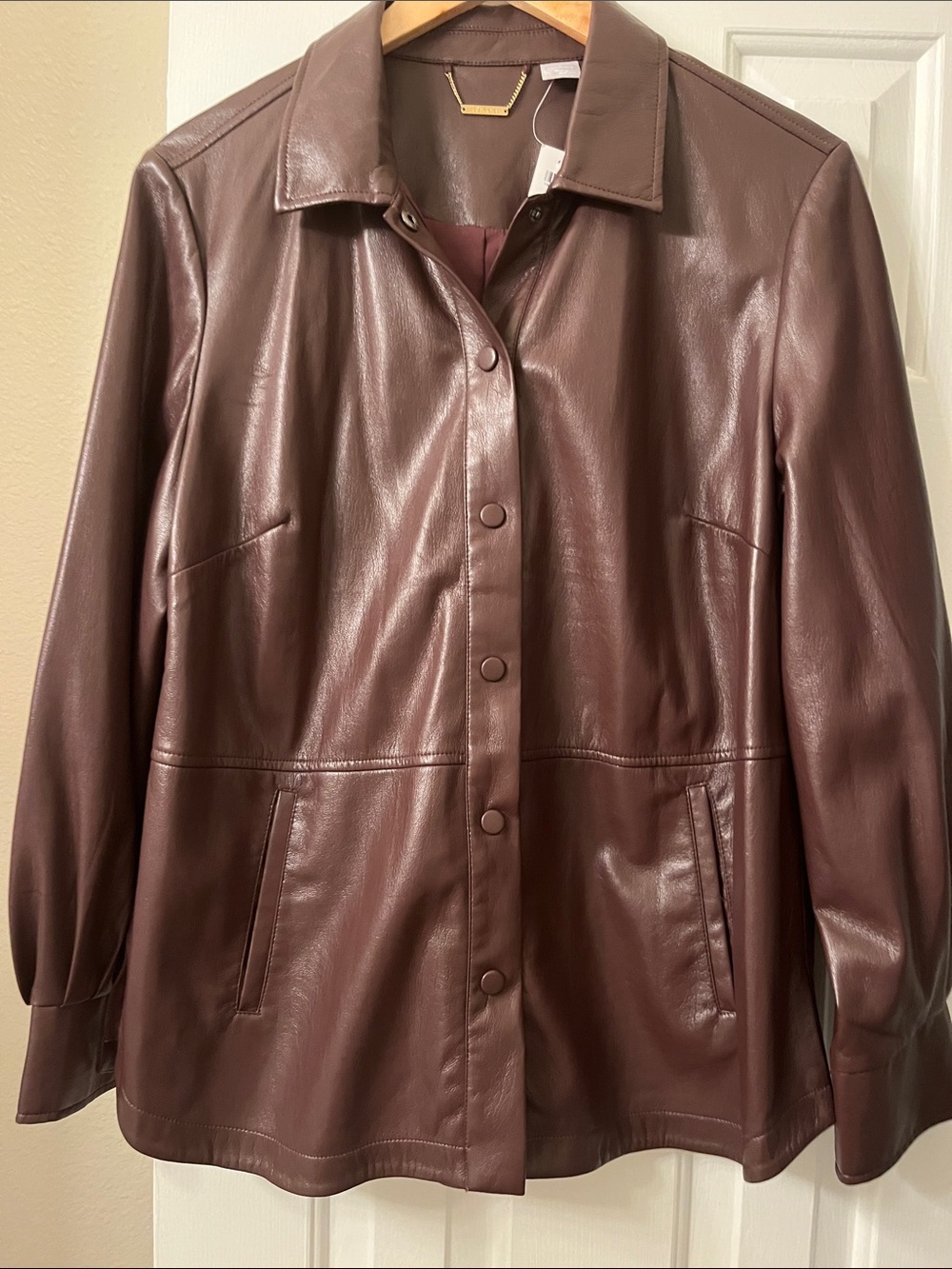 Chico's Chocolate Brown Faux Leather Button-Front Jacket